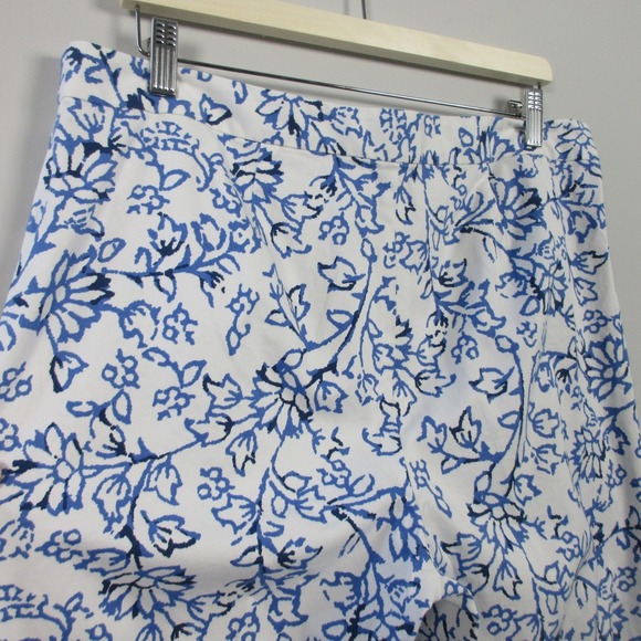 J. Jill Floral Stretch Pants Women 14 Tall Blue White Cotton Blend Summer 310 - Picture 6 of 11